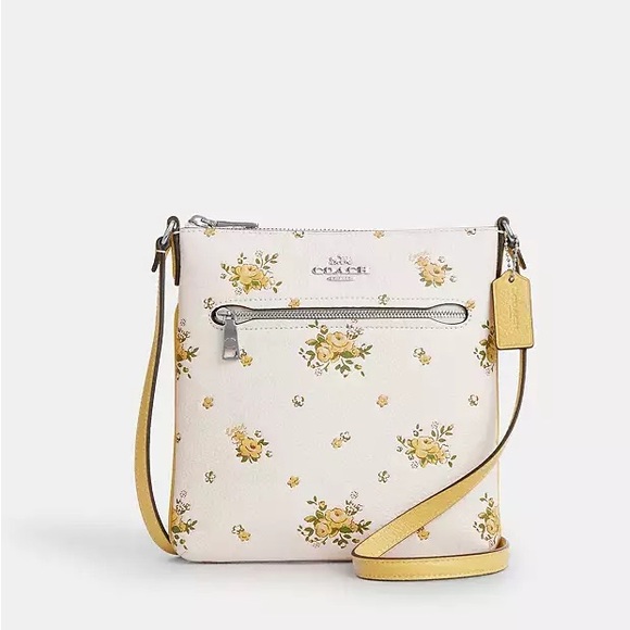Mini Rowan File Bag With Floral Print Chalk White Yellow Floral Coach Crossbody - Picture 1 of 14